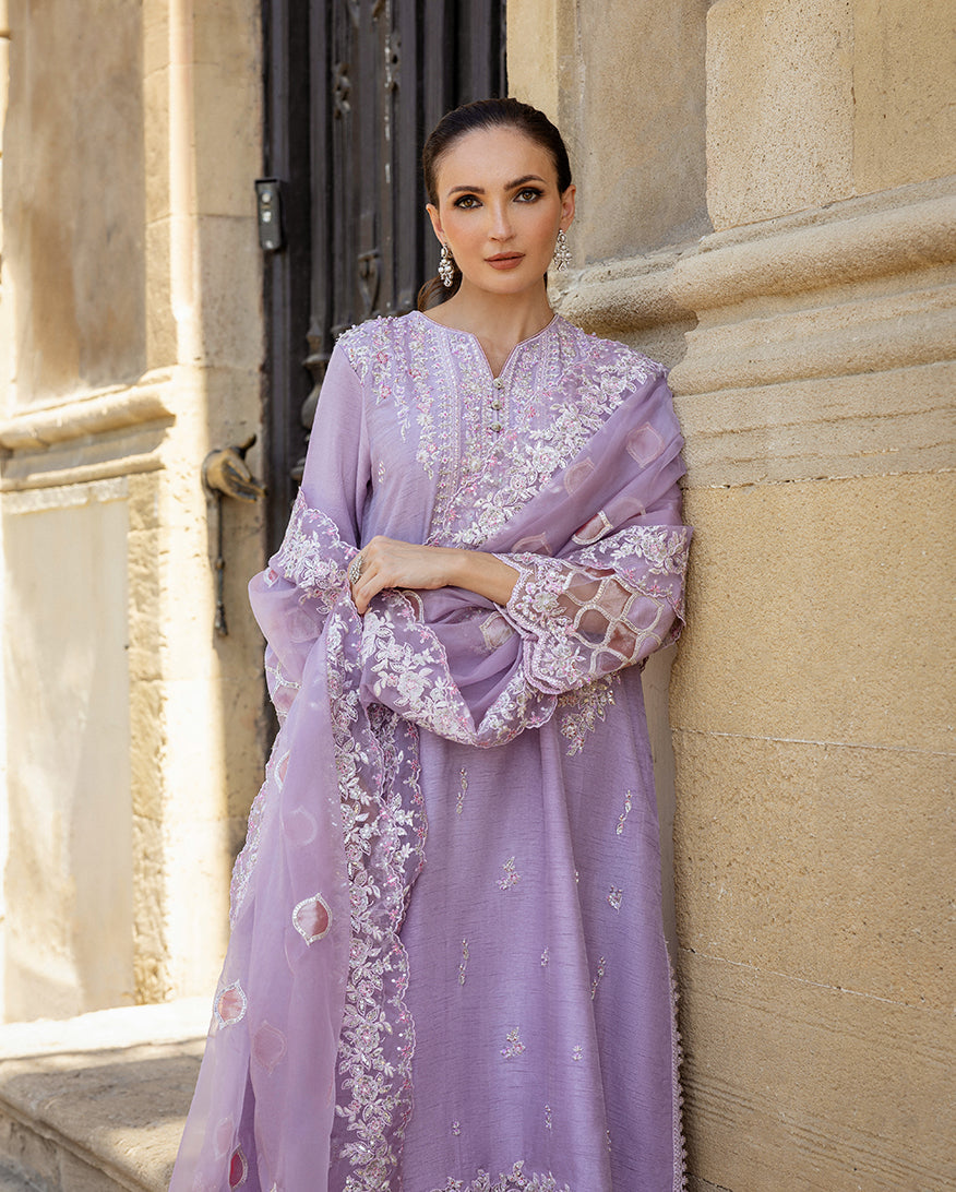 Women Wearing Ophelia Iyn Lavender purple Long Shirt for Festive Events - Pakistani Designer Wear for Women in UK | Kifat