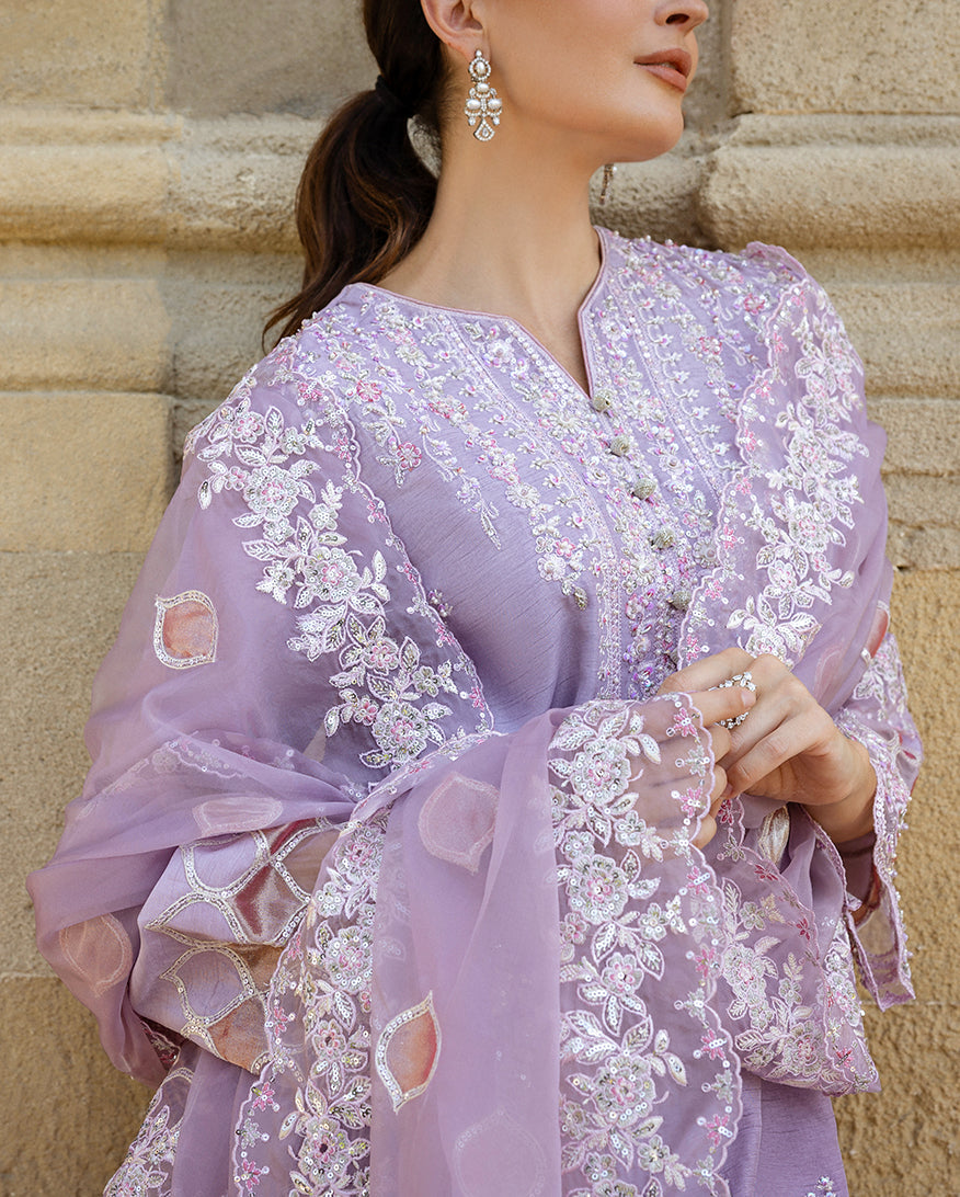 Women Wearing Ophelia Iyn Lavender purple Long Shirt for Festive Events - Pakistani Designer Wear for Women in UK | Kifat