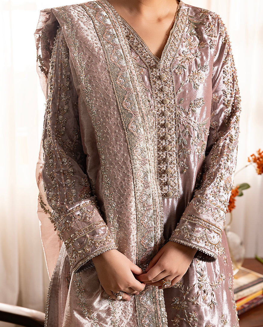 Women Wearing Hamna Tea Pink Long Shirt for Formal Events - Pakistani Designer Wear for Women in UK | Kifat