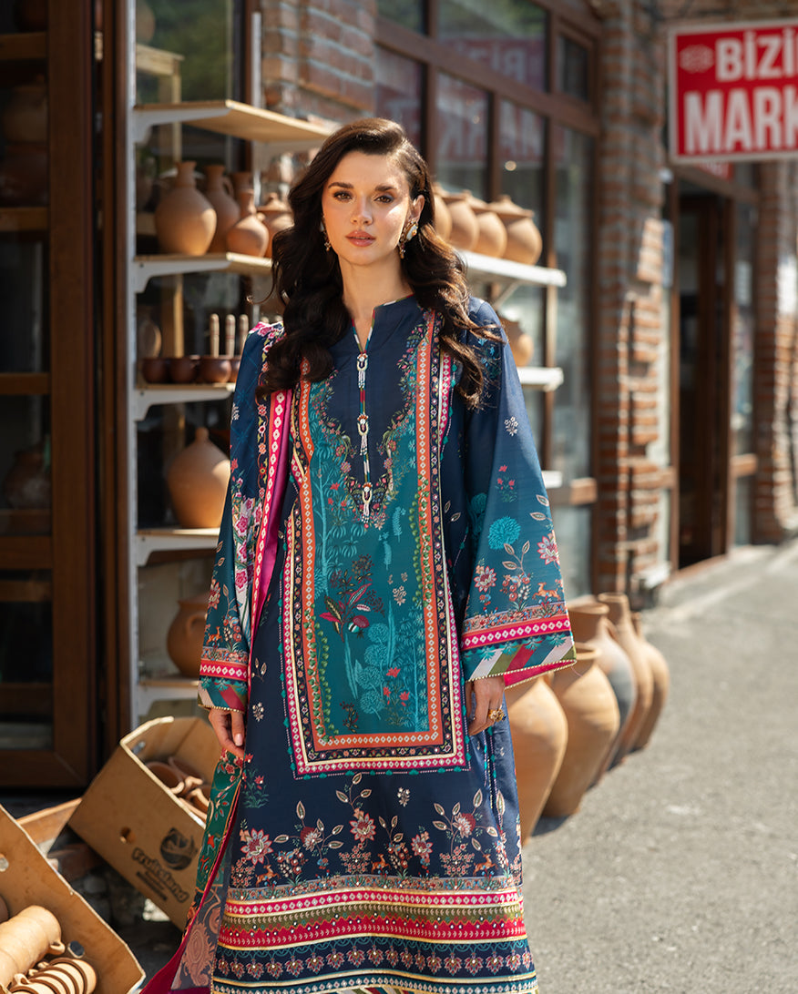 Women Wearing Nova Bloom Royal Blue Long Shirt for Festive Events - Pakistani Designer Wear for Women in UK | Kifat