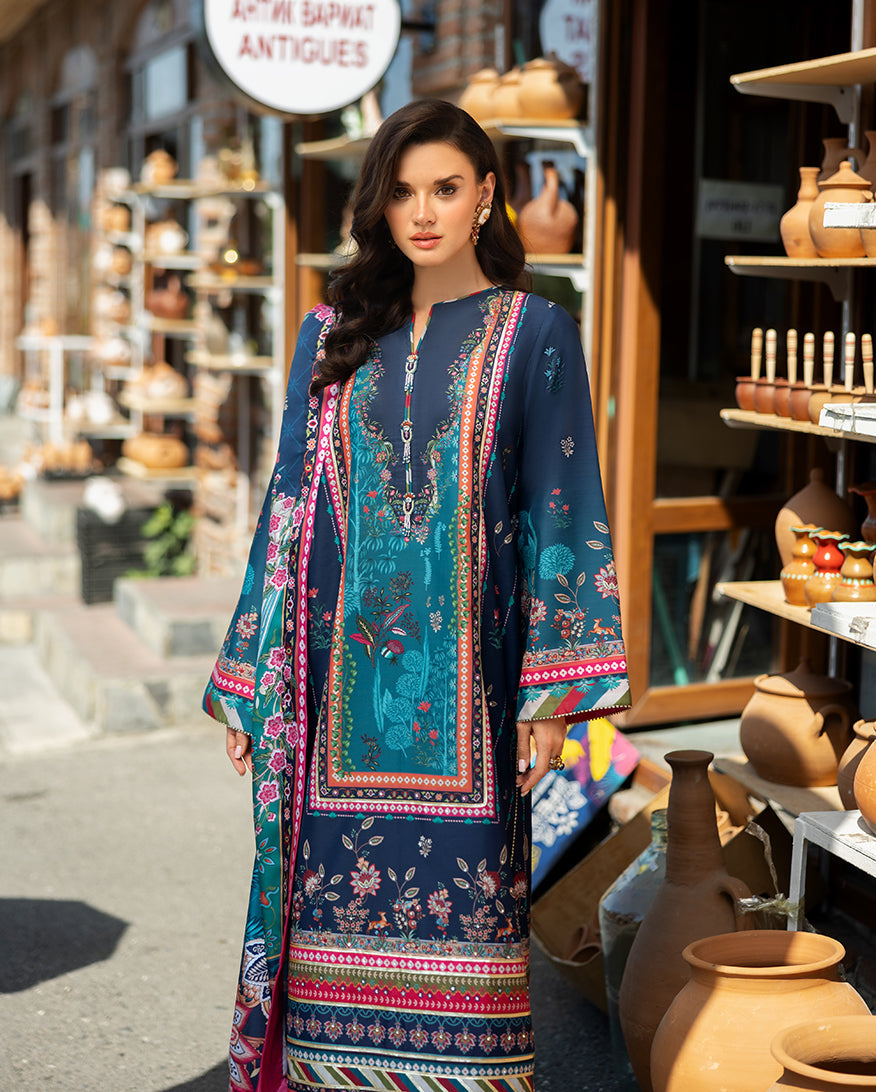 Women Wearing Nova Bloom Royal Blue Long Shirt for Festive Events - Pakistani Designer Wear for Women in UK | Kifat