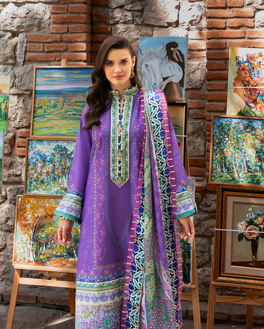 Women Wearing Cosmic Spindle Violet Long Shirt for Festive Events - Pakistani Designer Wear for Women in UK | Kifat