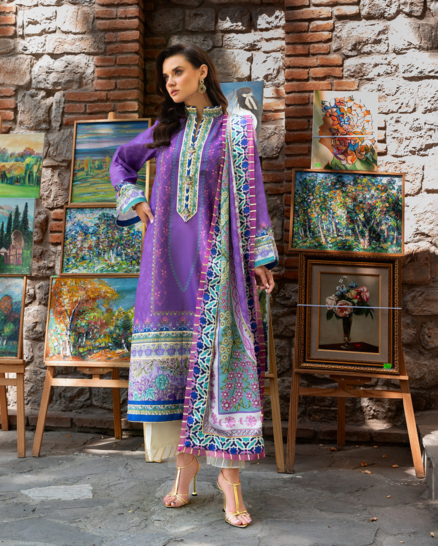 Women Wearing Cosmic Spindle Violet Long Shirt for Festive Events - Pakistani Designer Wear for Women in UK | Kifat