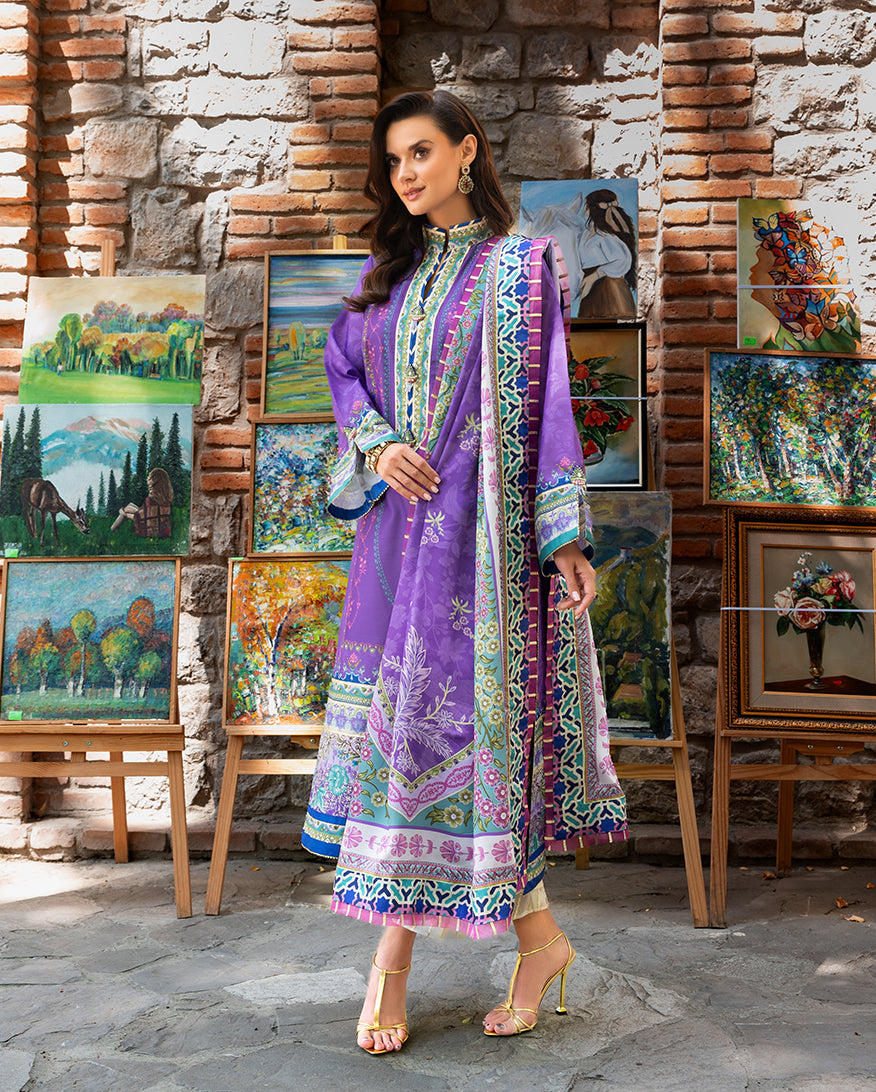 Women Wearing Cosmic Spindle Violet Long Shirt for Festive Events - Pakistani Designer Wear for Women in UK | Kifat