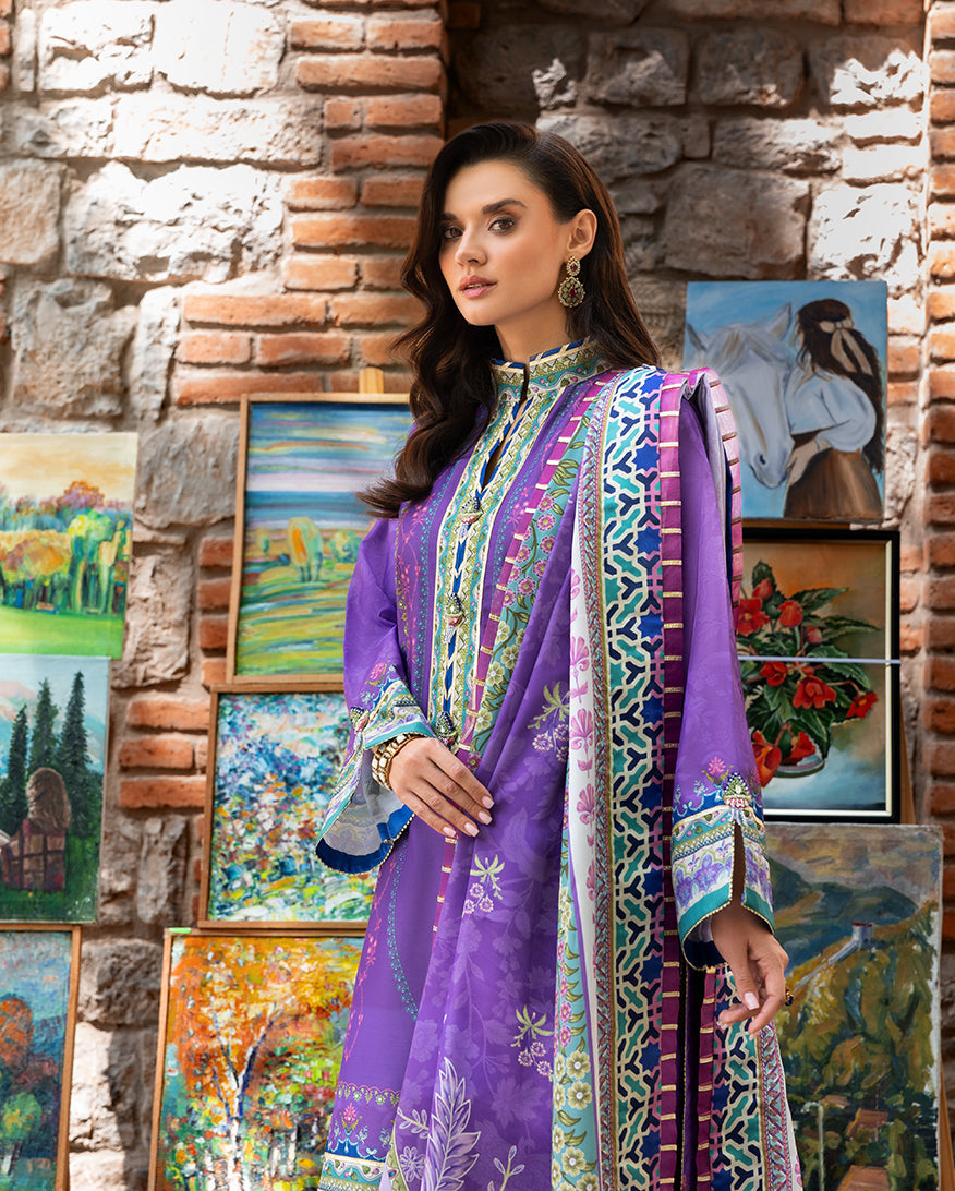 Women Wearing Cosmic Spindle Violet Long Shirt for Festive Events - Pakistani Designer Wear for Women in UK | Kifat