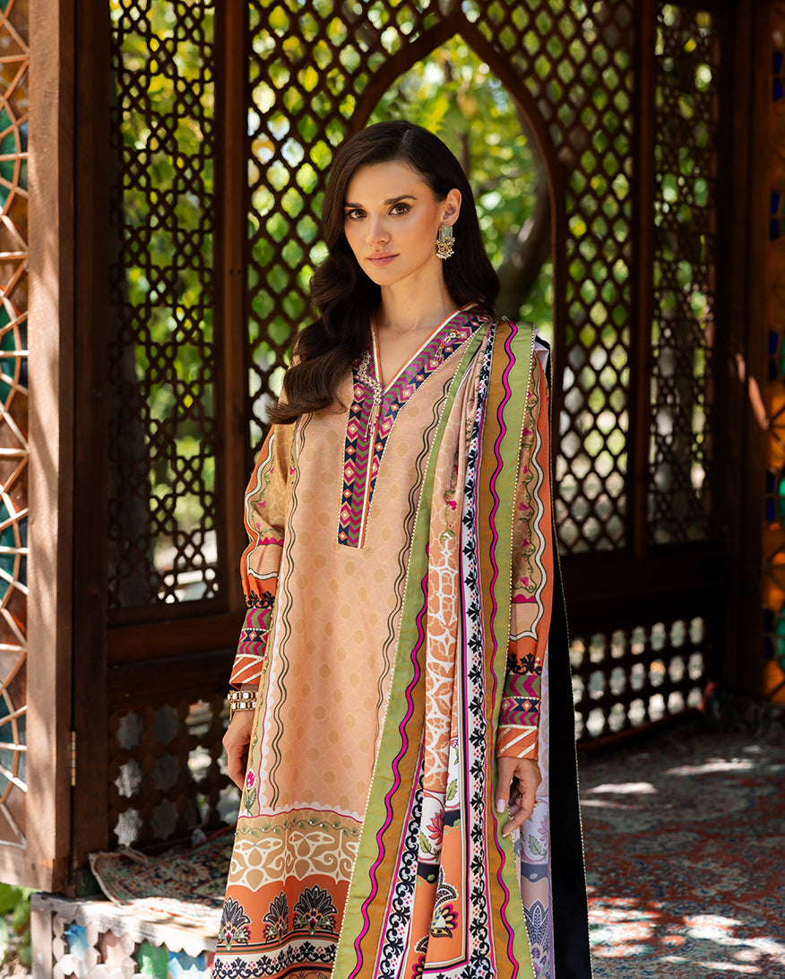 Women Wearing Solara Crest Light Coral Long Shirt for Festive Events - Pakistani Designer Wear for Women in UK | Kifat