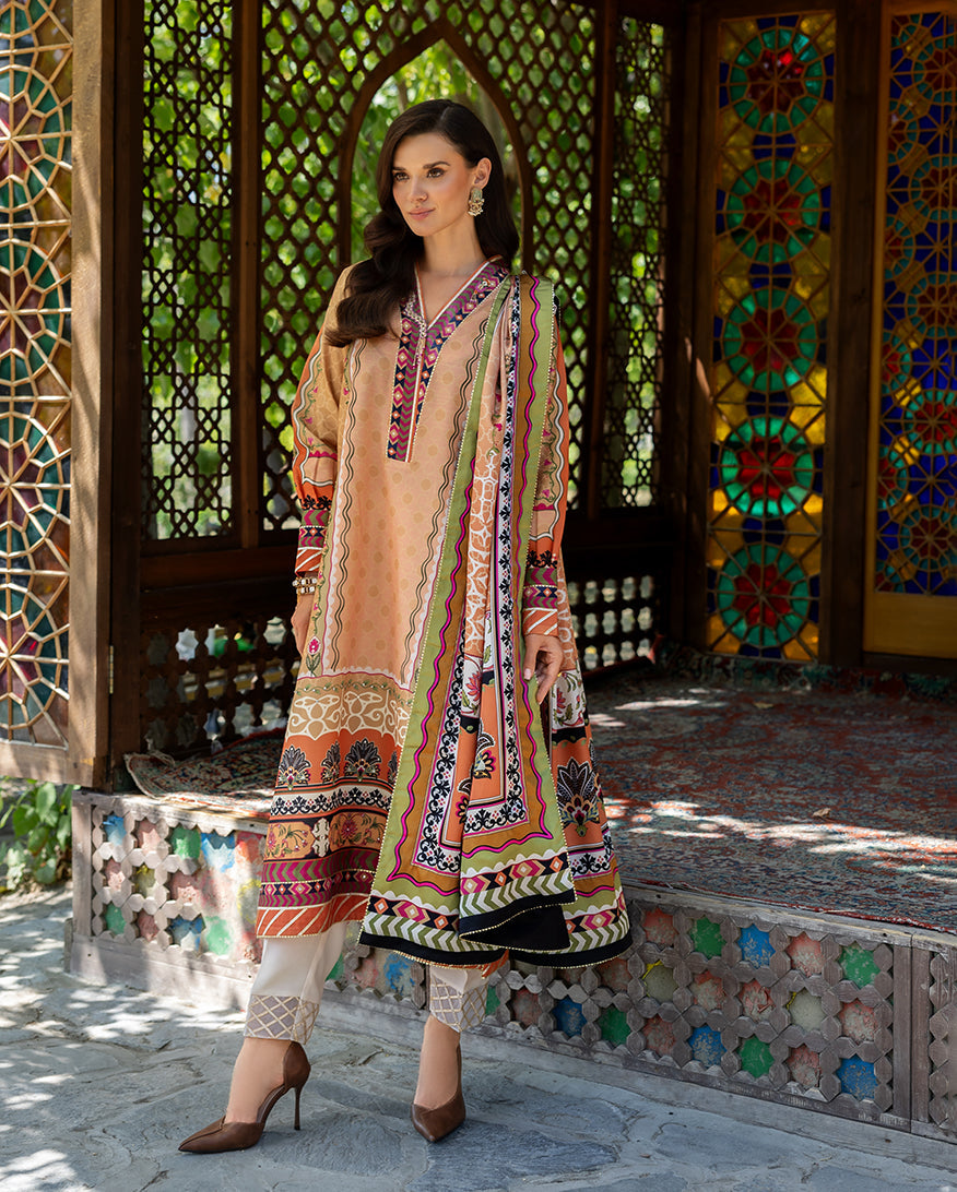 Women Wearing Solara Crest Light Coral Long Shirt for Festive Events - Pakistani Designer Wear for Women in UK | Kifat