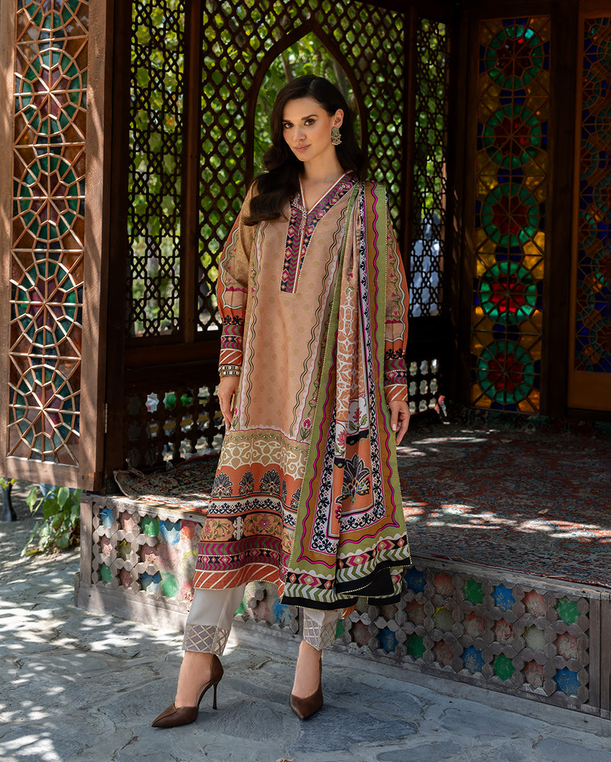 Women Wearing Solara Crest Light Coral Long Shirt for Festive Events - Pakistani Designer Wear for Women in UK | Kifat