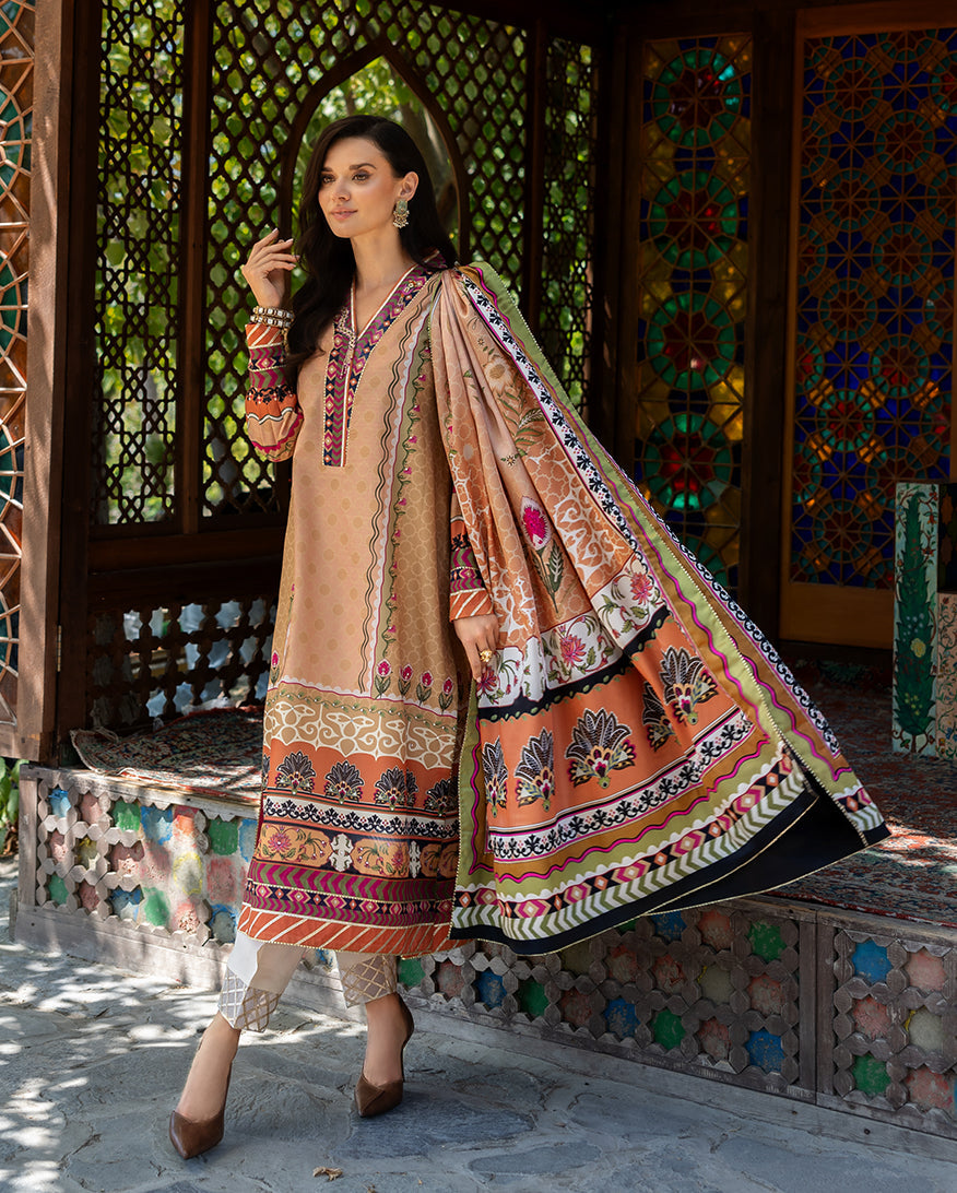 Women Wearing Solara Crest Light Coral Long Shirt for Festive Events - Pakistani Designer Wear for Women in UK | Kifat