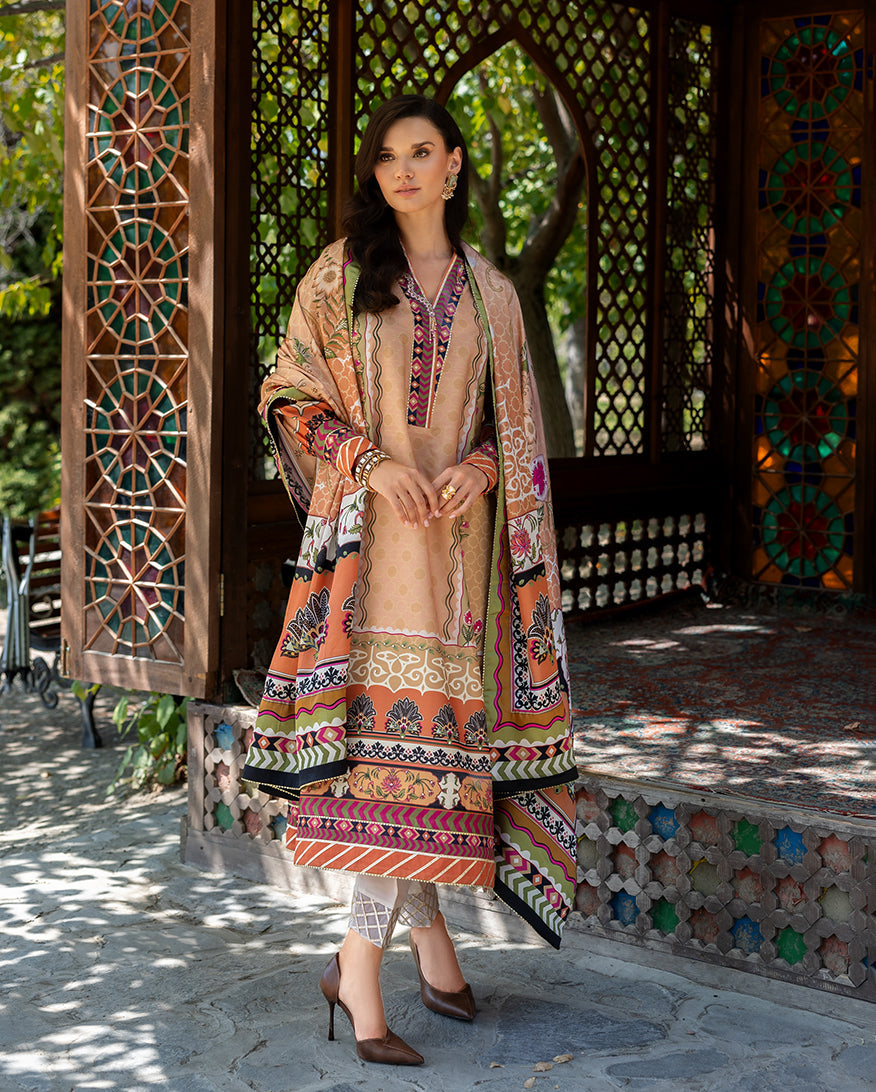 Women Wearing Solara Crest Light Coral Long Shirt for Festive Events - Pakistani Designer Wear for Women in UK | Kifat