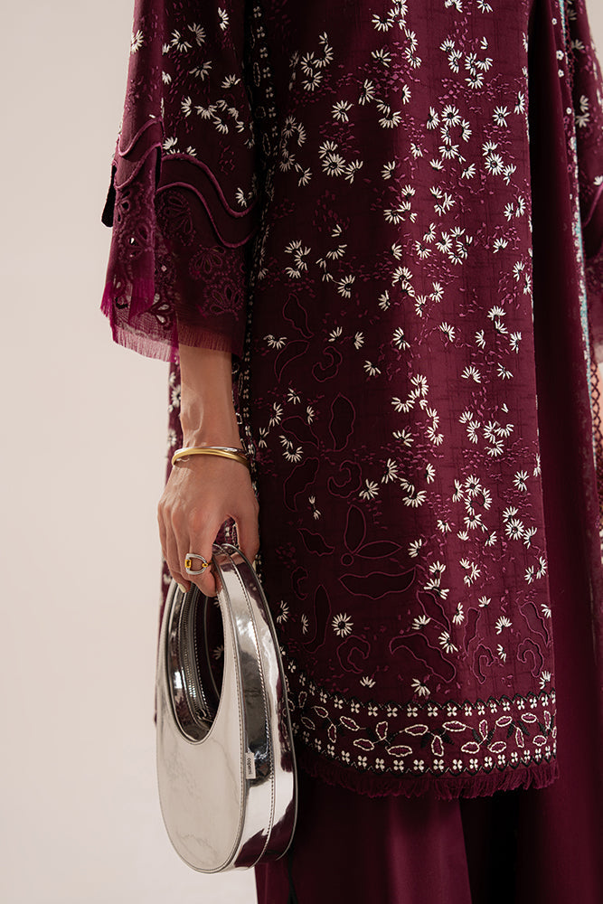 Model Wearing Suffuse by Sana Yasir OMYA Wine Short Shirt with culottes for Casual Dress- Pakistani Designer wear for Women in UK | Kifat