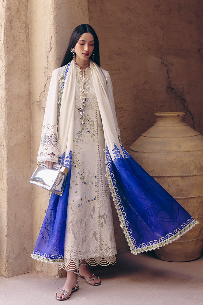 Women Wearing ZEHRA Ivory Long Shirt with Culottes for Festive Events - Pakistani Designer Wear for Women in UK | Kifat