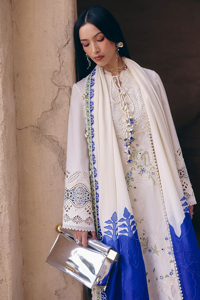 Women Wearing ZEHRA Ivory Long Shirt with Culottes for Festive Events - Pakistani Designer Wear for Women in UK | Kifat