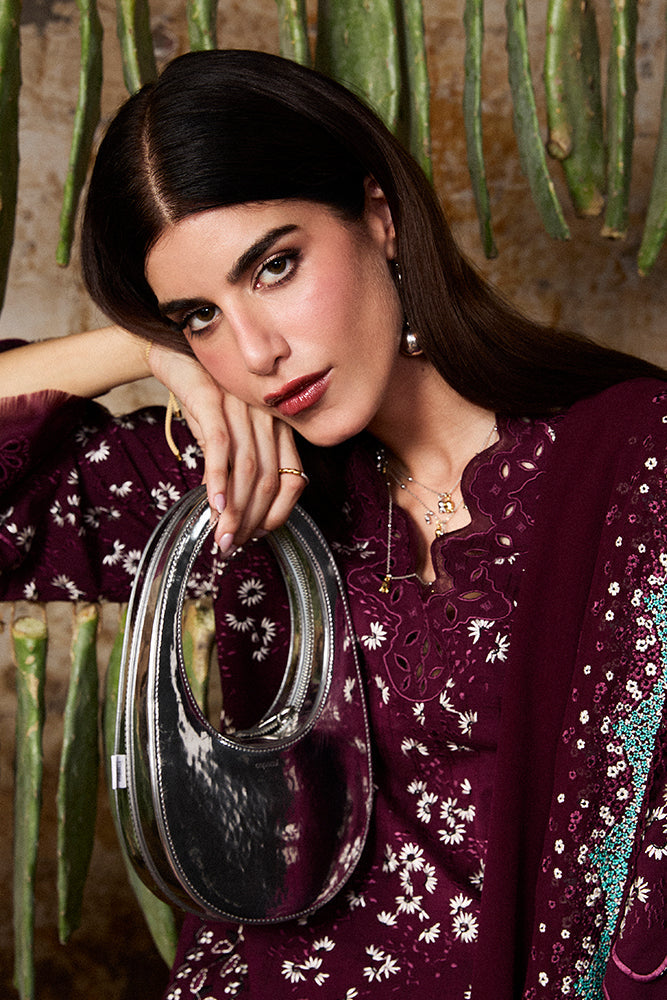 Model Wearing Suffuse by Sana Yasir OMYA Wine Short Shirt with culottes for Casual Dress- Pakistani Designer wear for Women in UK | Kifat