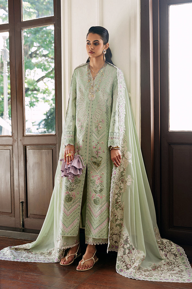 Women Wearing AREEHA Apple Green Long Shirt with Culottes for Festive Events - Pakistani Designer Wear for Women in UK | Kifat