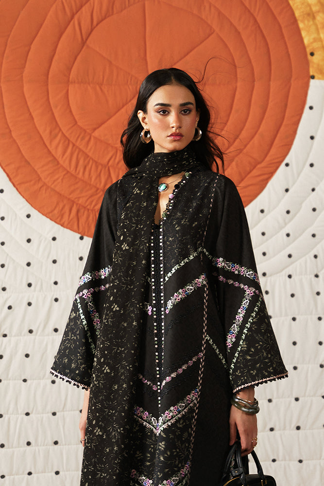 Model Wearing Suffuse by Sana Yasir SAZIL Black front-open kurta with culottes for Casual Dress- Pakistani Designer wear for Women in UK | Kifat