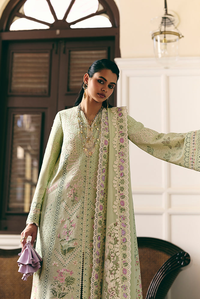 Women Wearing AREEHA Apple Green Long Shirt with Culottes for Festive Events - Pakistani Designer Wear for Women in UK | Kifat