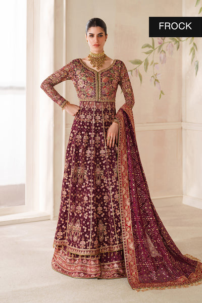 Baroque CH14-05 Wine Berry Kalidar Frock with Sharara Pants,Front Open Kalidar Frock with Lehenga for Bridal Wear - Pakistani Designer Wear for Women in UK | Kifat