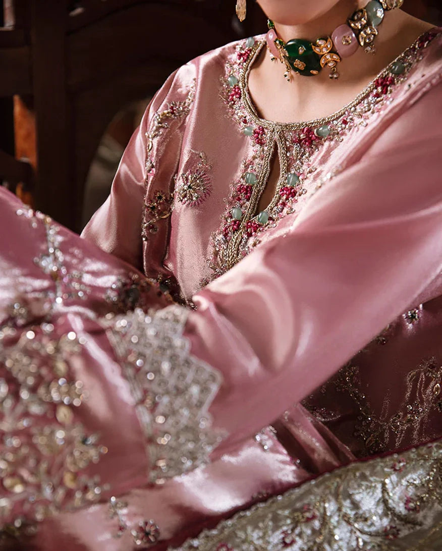Women Wearing Lamia Pink Silver Long Shirt for Formal Events - Pakistani Designer Wear for Women in UK | Kifat