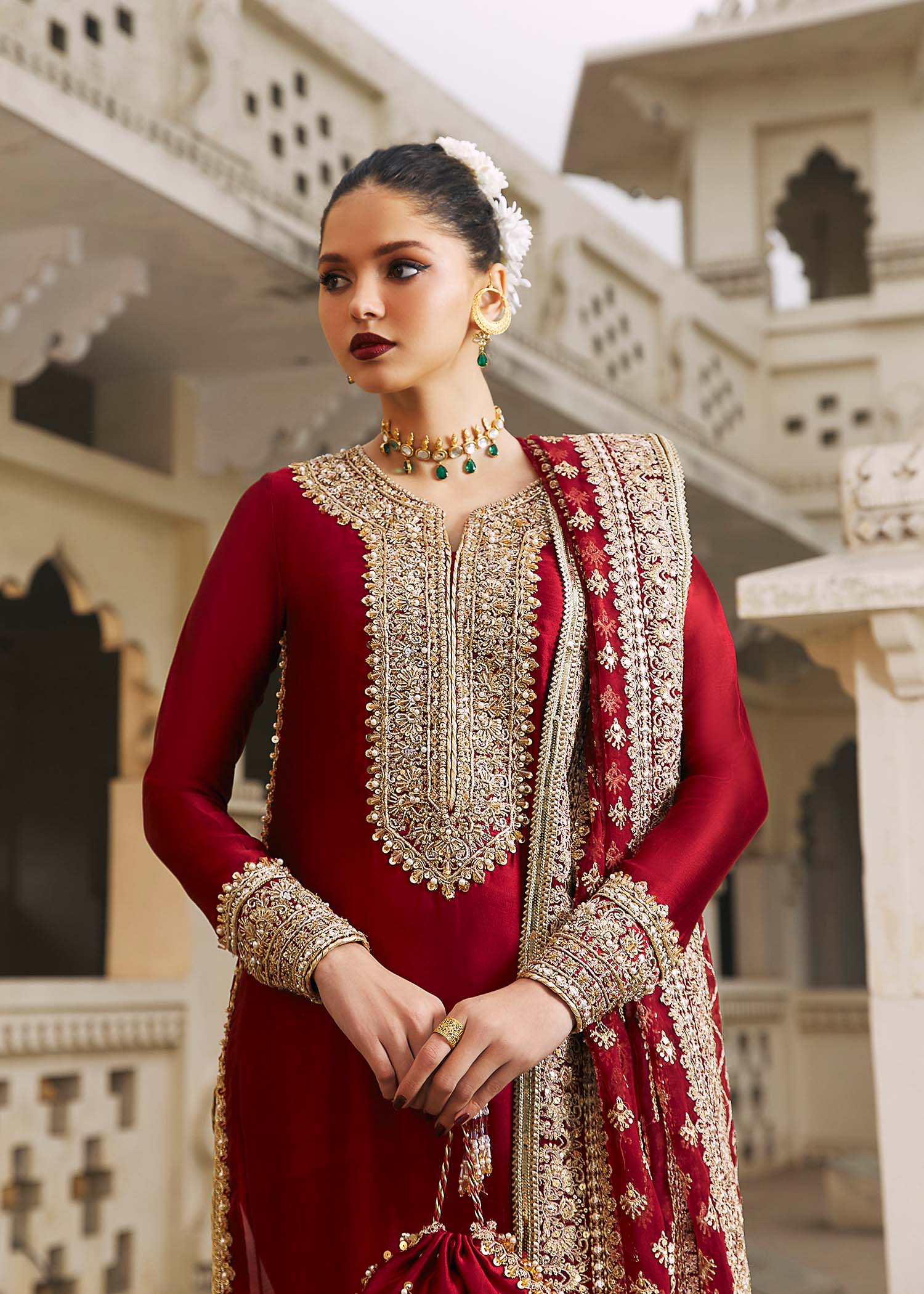 Kanwal Malik Berry Red Long Shirt with Churidar trouser for Luxury Wedding wear - Pakistani Designer Wear for Women in UK | Kifat