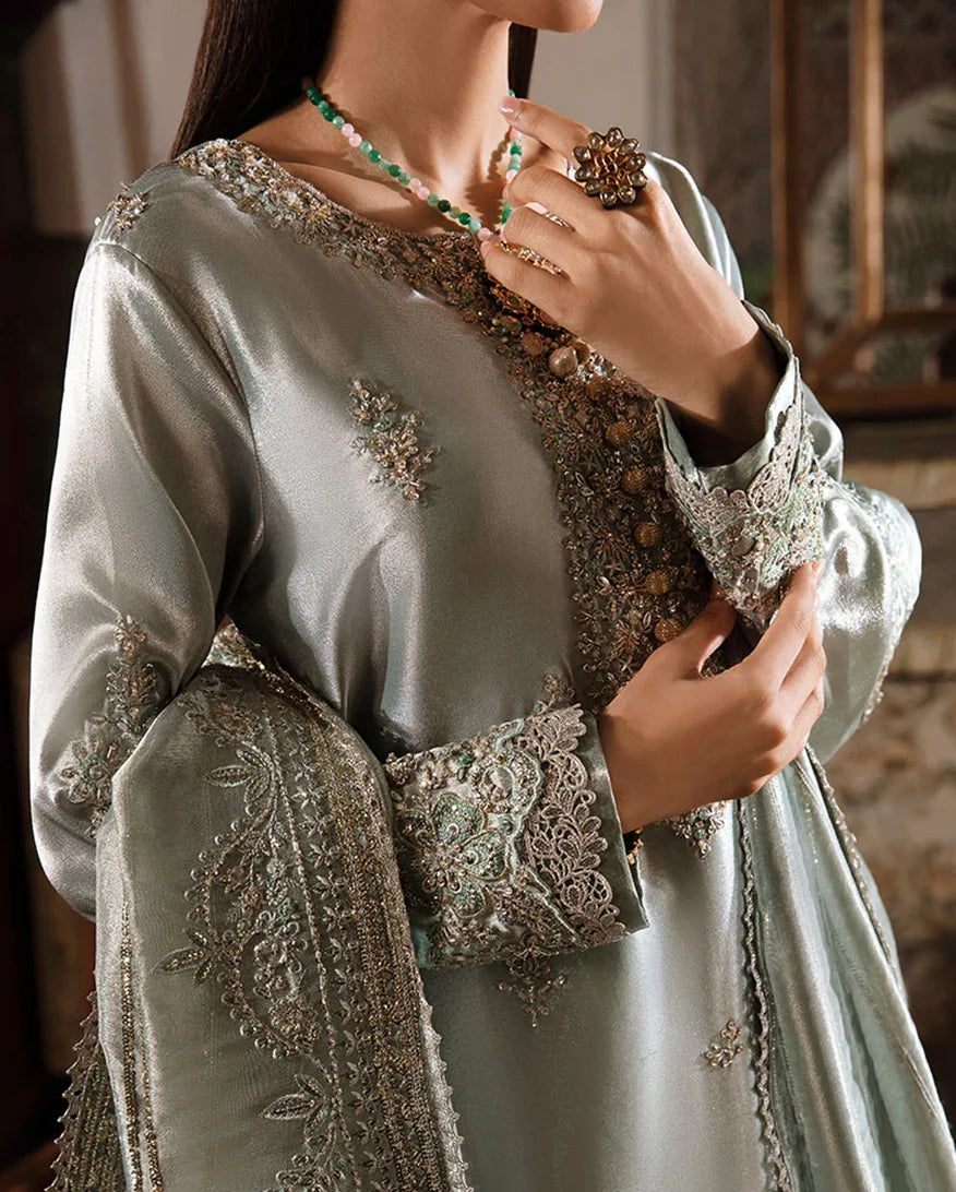 Women Wearing Heer Sea Green Silver Long Shirt for Formal Events - Pakistani Designer Wear for Women in UK | Kifat