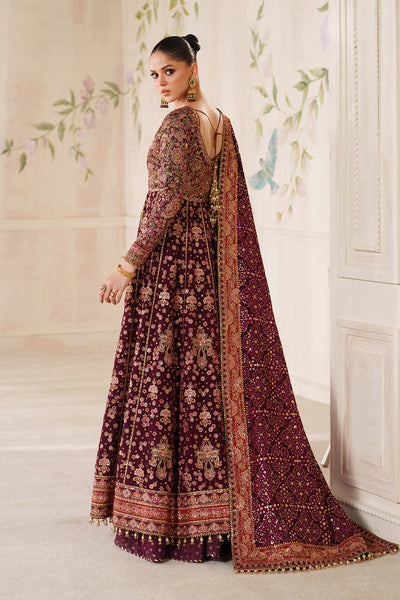 Baroque CH14-05 Wine Berry Kalidar Frock with Sharara Pants,Front Open Kalidar Frock with Lehenga for Bridal Wear - Pakistani Designer Wear for Women in UK | Kifat