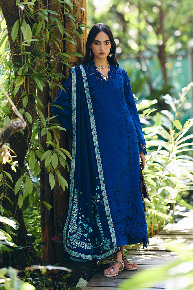 Women Wearing ZAREH Cobalt Blue Long Shirt with Pants for Festive Events - Pakistani Designer Wear for Women in UK | Kifat