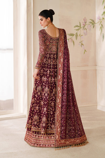 Baroque CH14-05 Wine Berry Kalidar Frock with Sharara Pants,Front Open Kalidar Frock with Lehenga for Bridal Wear - Pakistani Designer Wear for Women in UK | Kifat