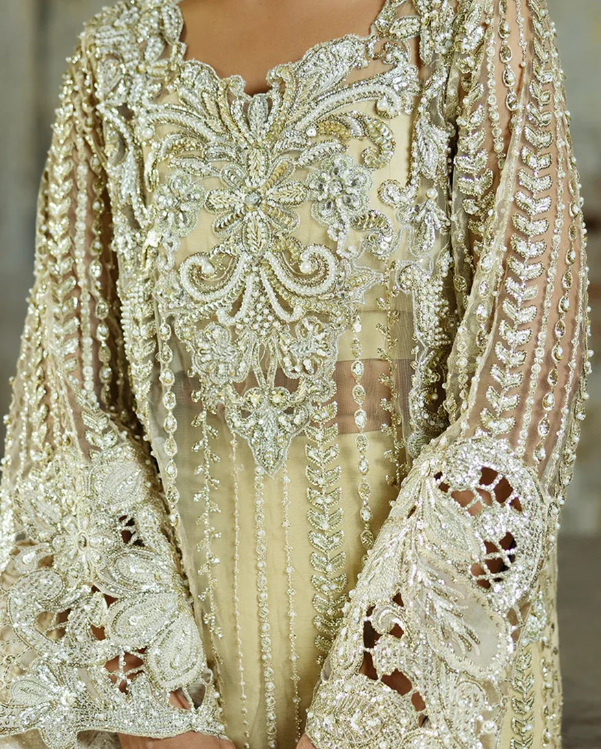 Women Wearing Marguerite Golden Long Shirt for Wedding Events - Pakistani Designer Wear for Women in UK | Kifat