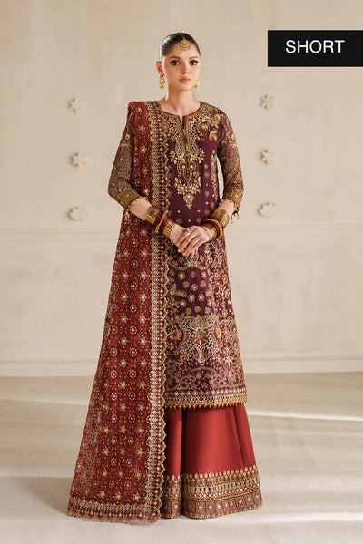 Baroque CH14-07 Dark Maroon Sleek Long Shirt with Culotte Trouser,Mid-Calf Length Shirt with Sharara for Formal Events - Pakistani Designer Wear for Women in UK | Kifat