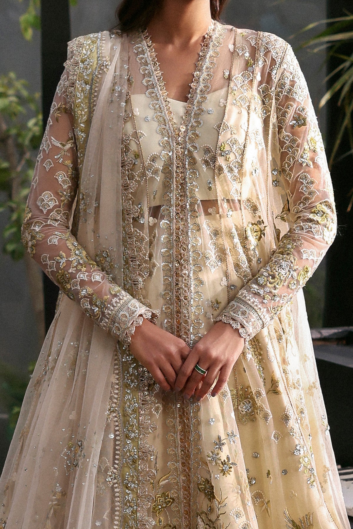Women Wearing Fleurie Off White Peshwas  For Festive Events - Pakistani Designer Wear For Women In Uk | Kifat