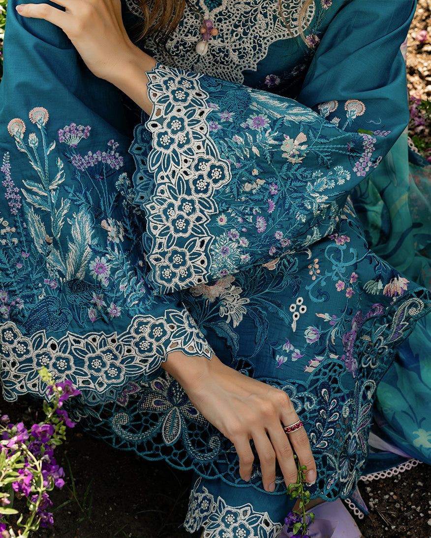 Women Wearing Emerald Fern Teal Long Shirt for Festive Events - Pakistani Designer Wear for Women in UK | Kifat
