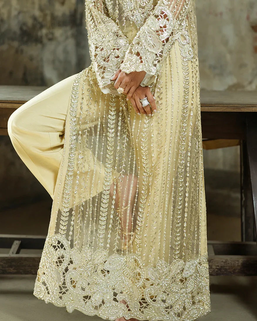 Women Wearing Marguerite Golden Long Shirt for Wedding Events - Pakistani Designer Wear for Women in UK | Kifat