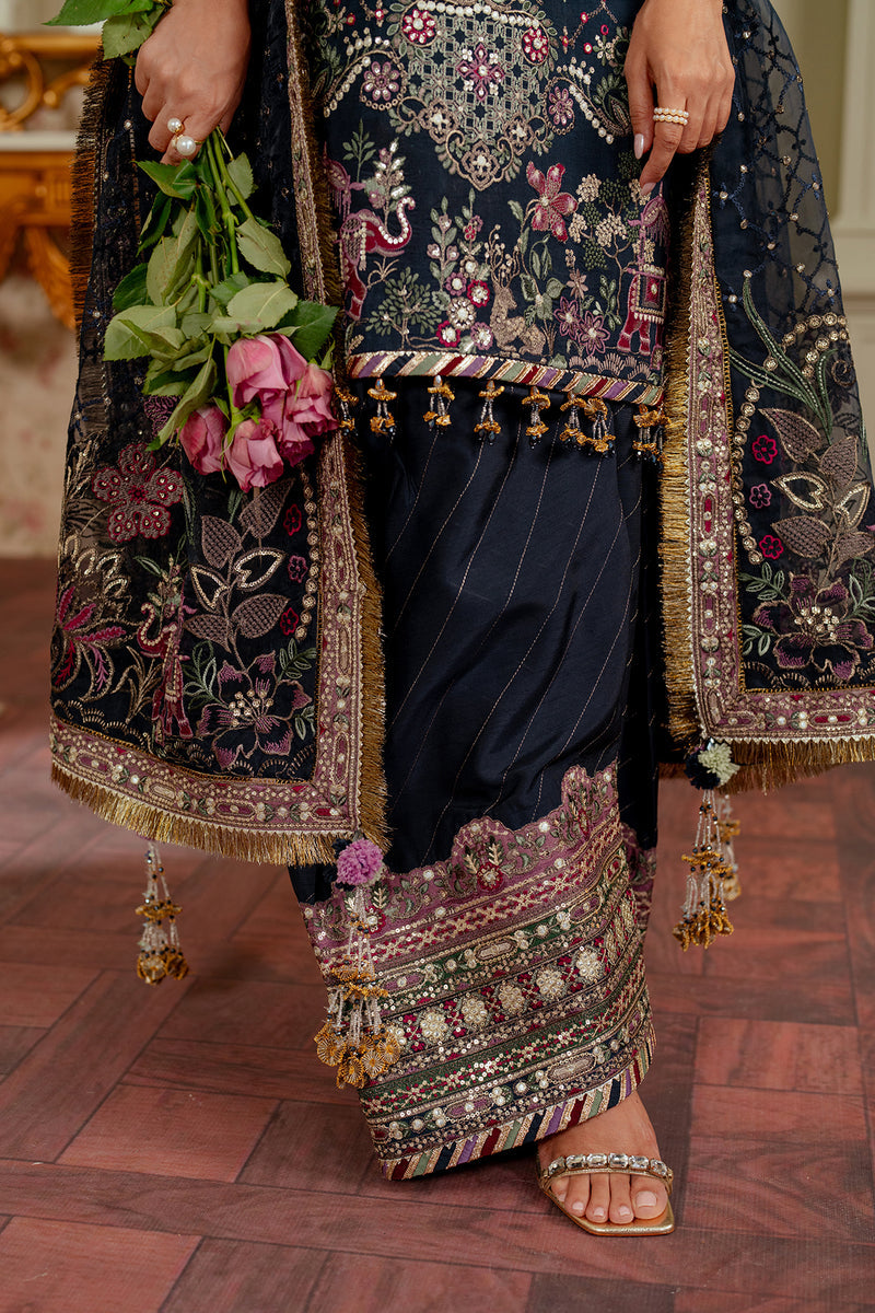 Baroque SILK CH13-07 Midnight Blue Long Shirt with Trouser,Short Shirt with Shalwar for Formal Events - Pakistani Designer Wear for Women in UK | Kifat