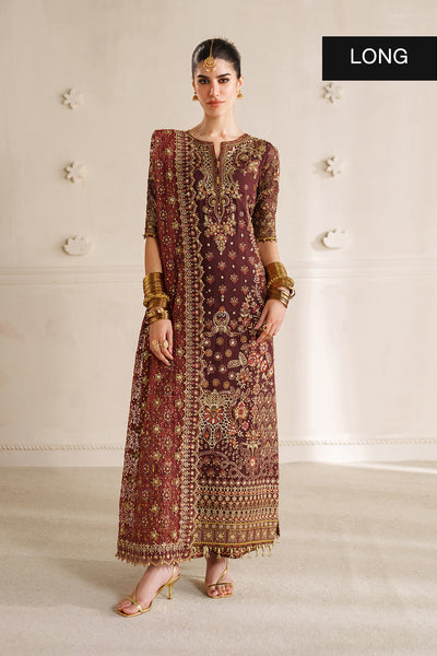 Baroque CH14-07 Dark Maroon Sleek Long Shirt with Culotte Trouser,Mid-Calf Length Shirt with Sharara for Formal Events - Pakistani Designer Wear for Women in UK | Kifat