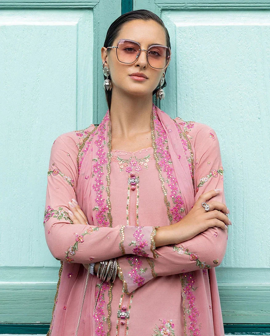 Women Wearing Elowen Pink Long Shirt for Festive Events - Pakistani Designer Wear for Women in UK | Kifat