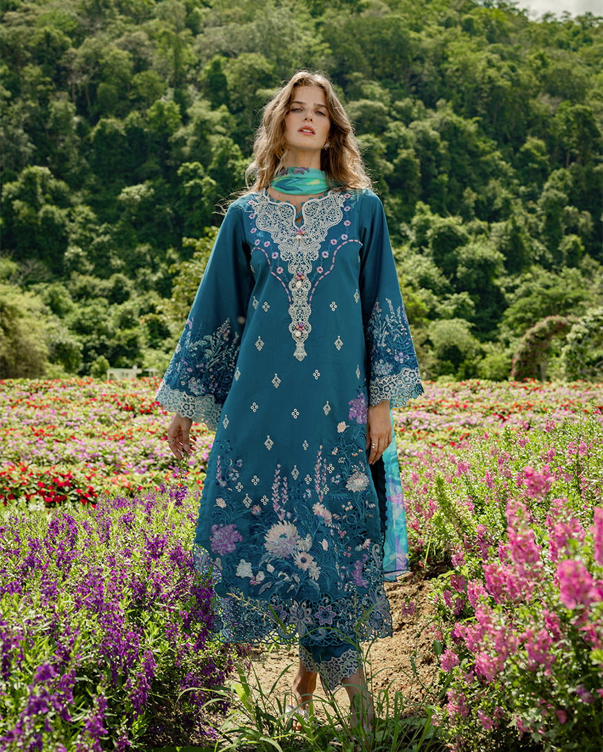 Women Wearing Emerald Fern Teal Long Shirt for Festive Events - Pakistani Designer Wear for Women in UK | Kifat