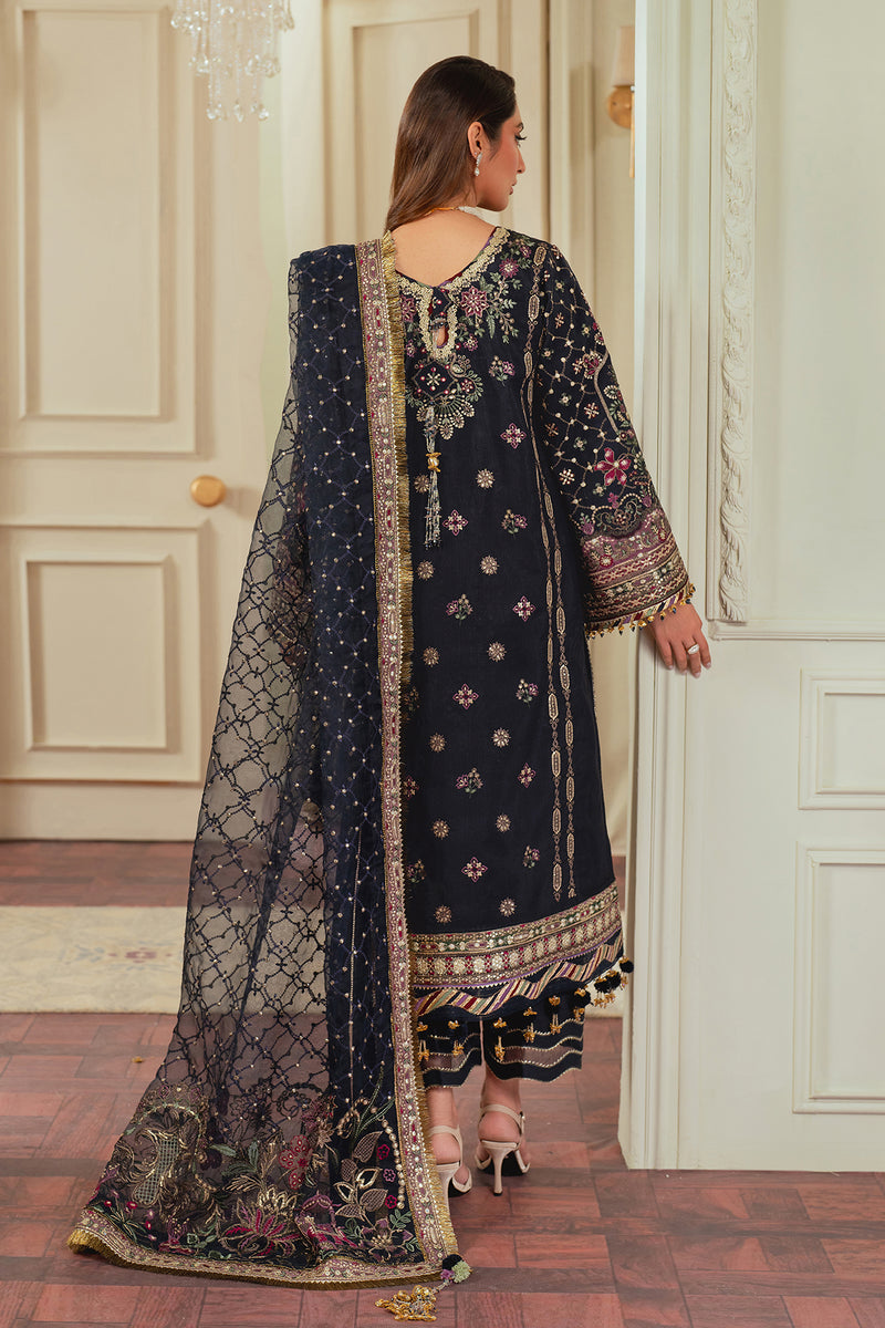 Baroque SILK CH13-07 Midnight Blue Long Shirt with Trouser,Short Shirt with Shalwar for Formal Events - Pakistani Designer Wear for Women in UK | Kifat