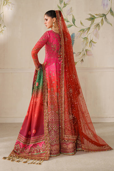 Baroque CH14-03 Hot Pink Lehenga Choli With Full Fitted Sleeves & Two Statement Dupattas,Peshwas With Basic Trouser & Two Statement Dupattas for Bridal Wear - Pakistani Designer Wear for Women in UK | Kifat