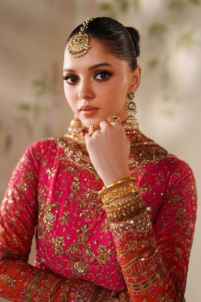 Baroque CH14-03 Hot Pink Lehenga Choli With Full Fitted Sleeves & Two Statement Dupattas,Peshwas With Basic Trouser & Two Statement Dupattas for Bridal Wear - Pakistani Designer Wear for Women in UK | Kifat