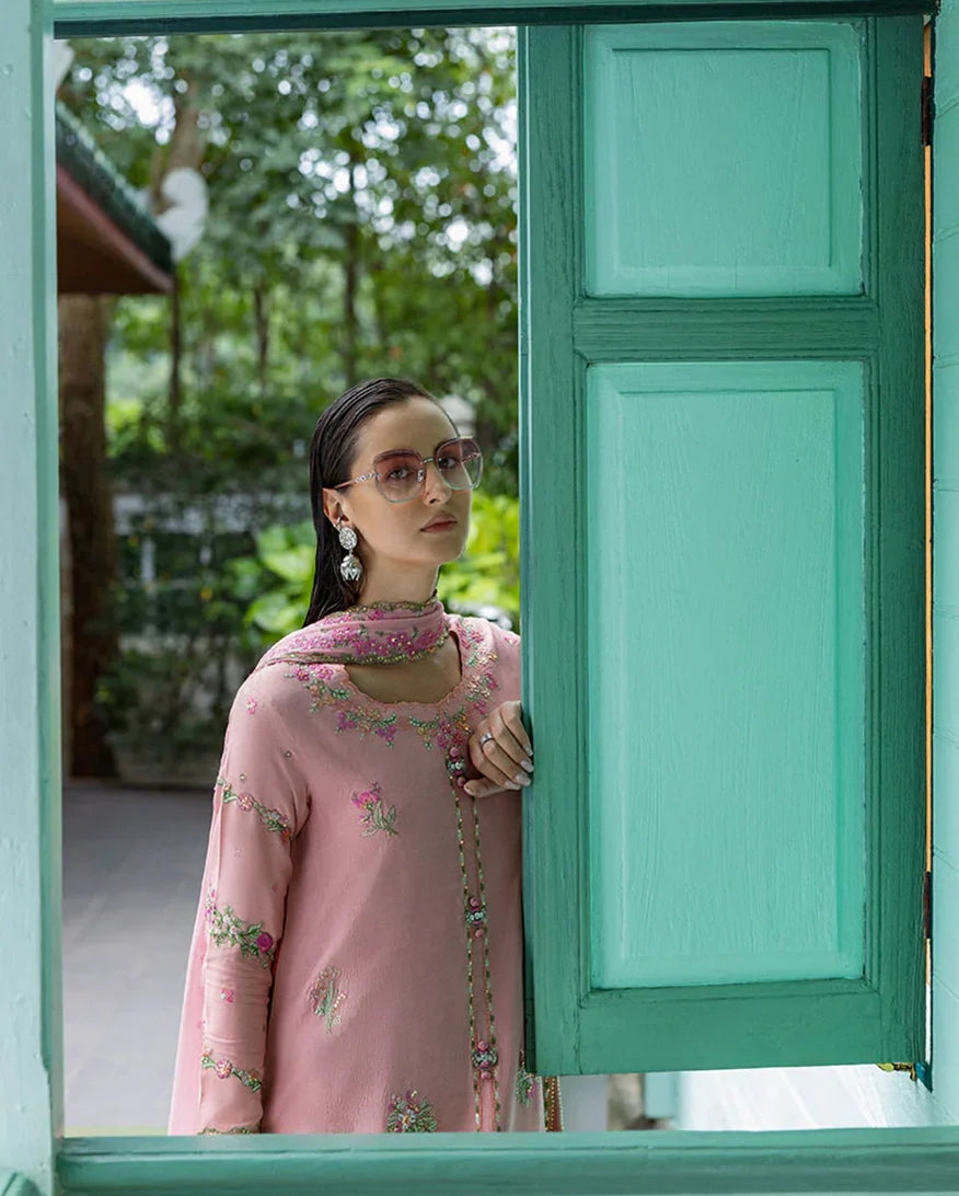 Women Wearing Elowen Pink Long Shirt for Festive Events - Pakistani Designer Wear for Women in UK | Kifat