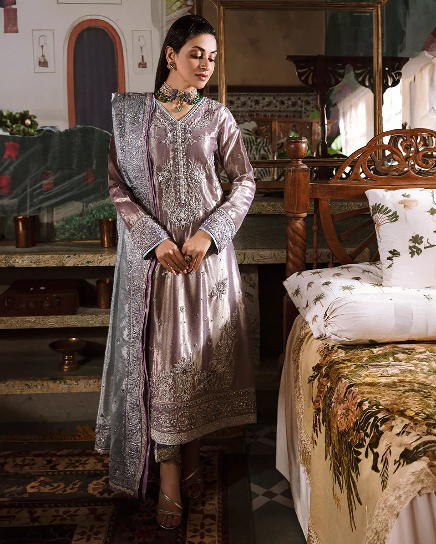 Women Wearing Mehza Purple Silver Long Shirt for Formal Events - Pakistani Designer Wear for Women in UK | Kifat