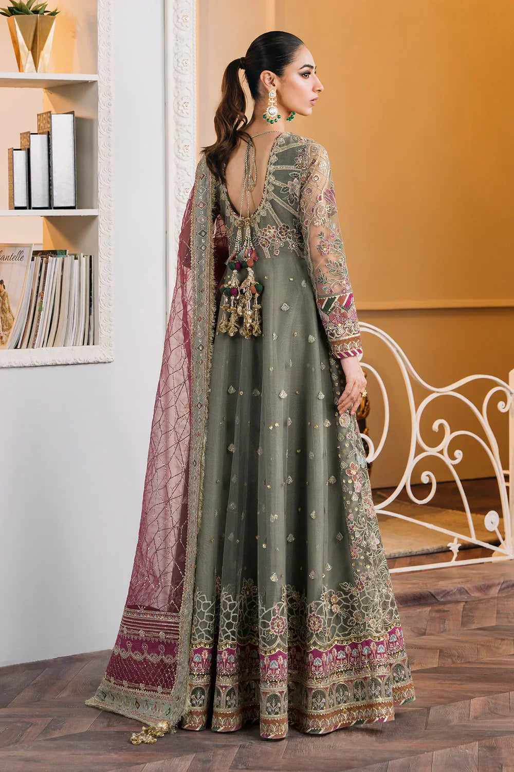 Baroque CH12-02 Sage Green Frock,Gown for Wedding Wear - Pakistani Designer Wear for Women in UK | Kifat
