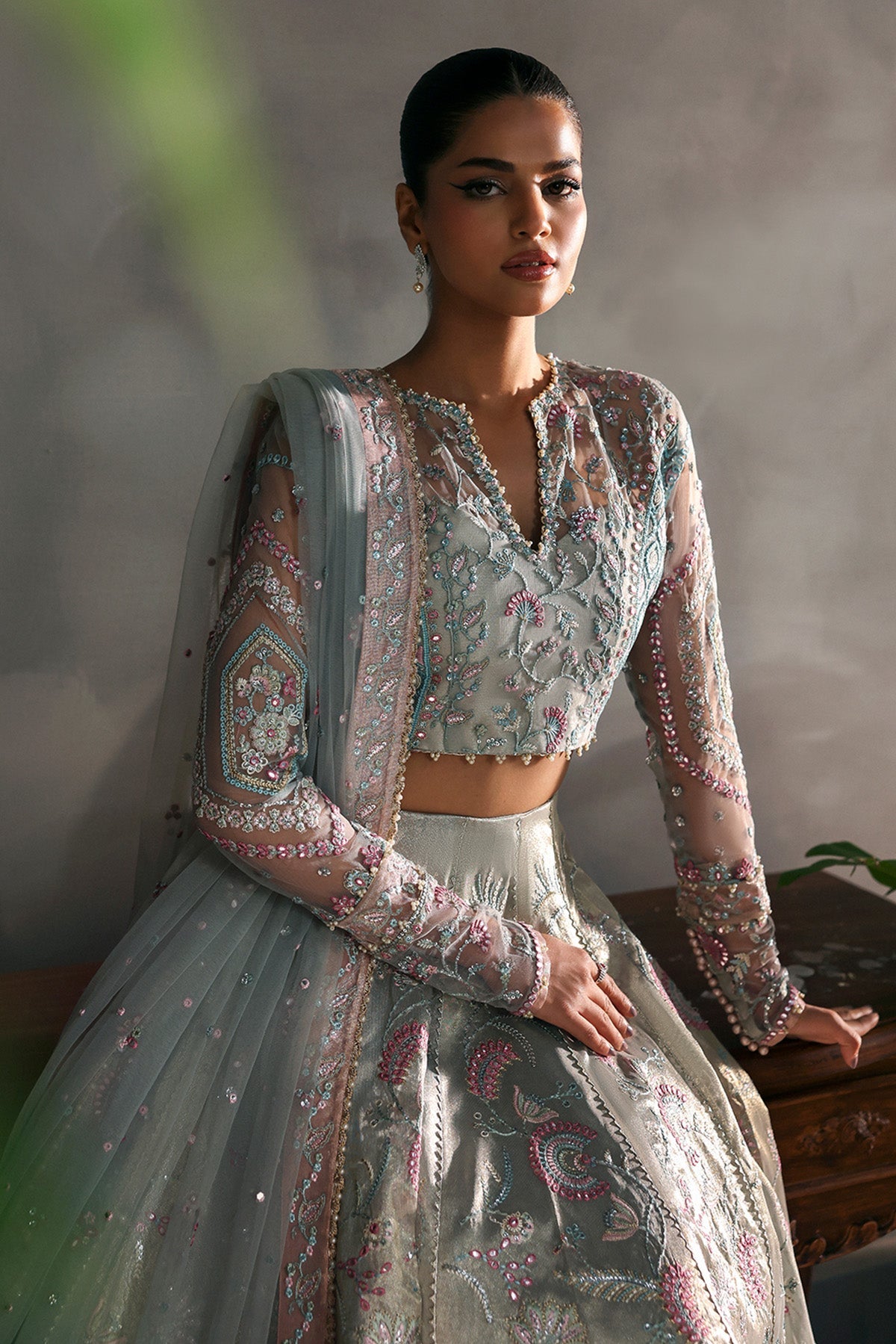 Women Wearing Elanora Aqua Lehnga Choli  For Festive Events - Pakistani Designer Wear For Women In Uk | Kifat