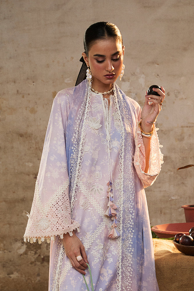 Model Wearing Suffuse by Sana Yasir EESHAR Periwinkle Peach Kaftan with culottes for Casual Dress- Pakistani Designer wear for Women in UK | Kifat