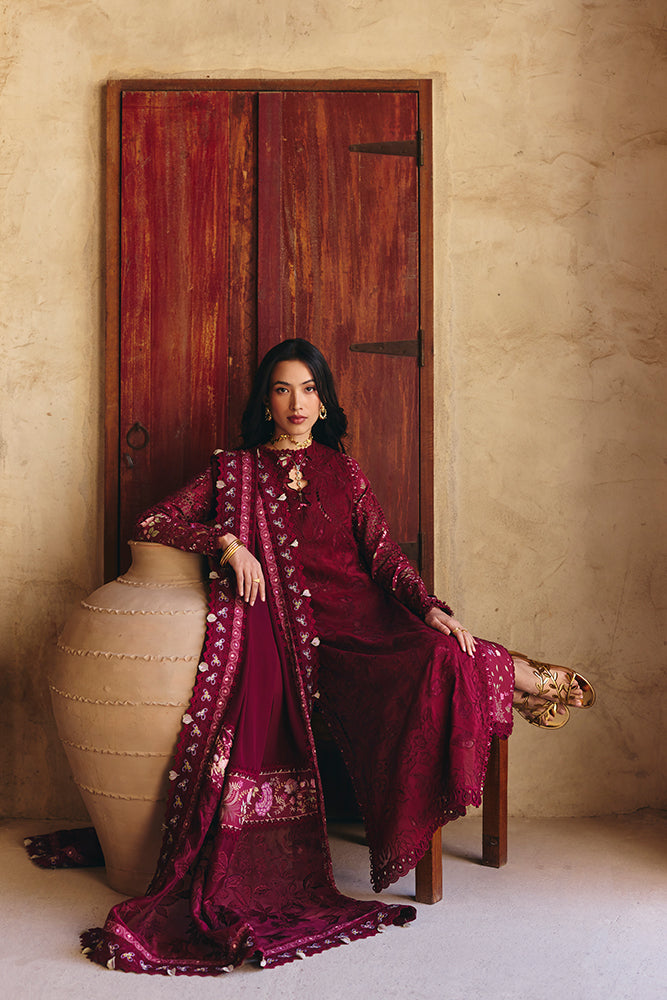 Women Wearing  SEHAZ Maroon Long Shirt with Pants for Festive Events - Pakistani Designer Wear for Women in UK | Kifat