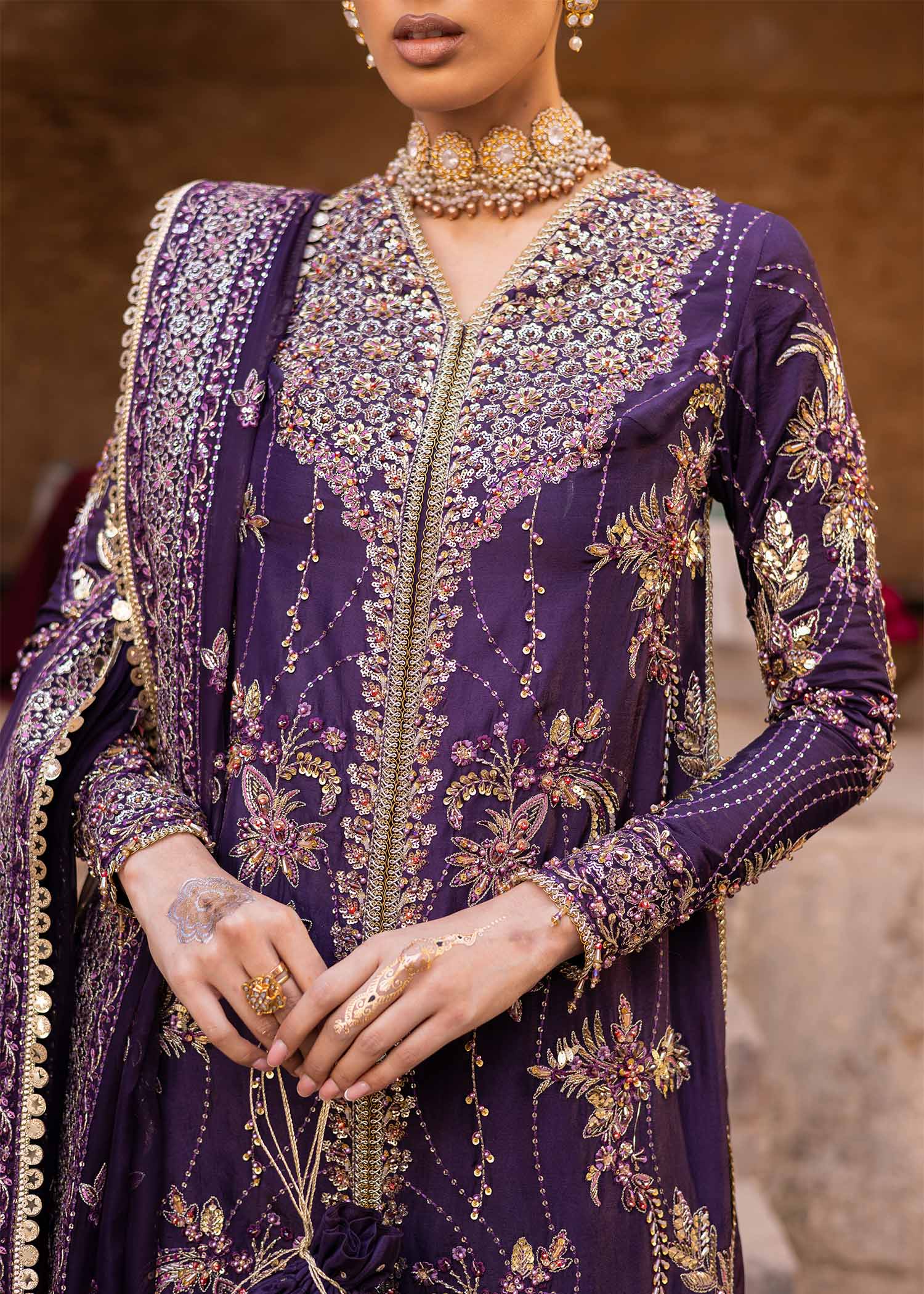 Women Wearing Haniye Purple Long Shirt For Luxury Formals Events - Pakistani Designer Wear For Women In UK | Kifat