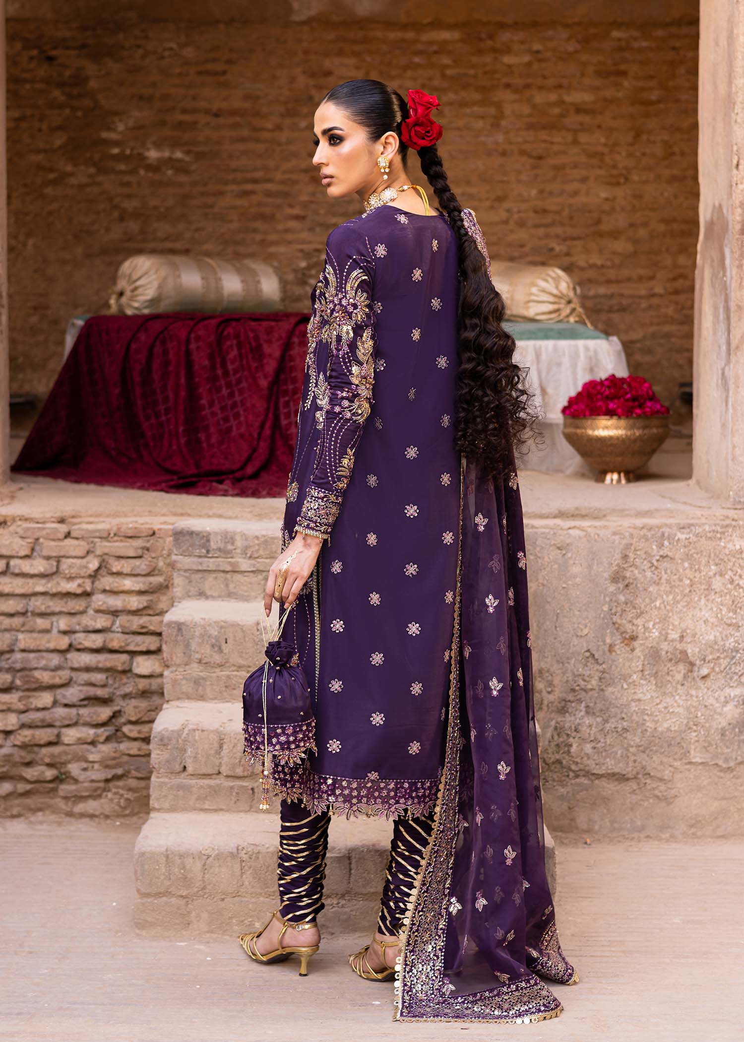 Women Wearing Haniye Purple Long Shirt For Luxury Formals Events - Pakistani Designer Wear For Women In UK | Kifat