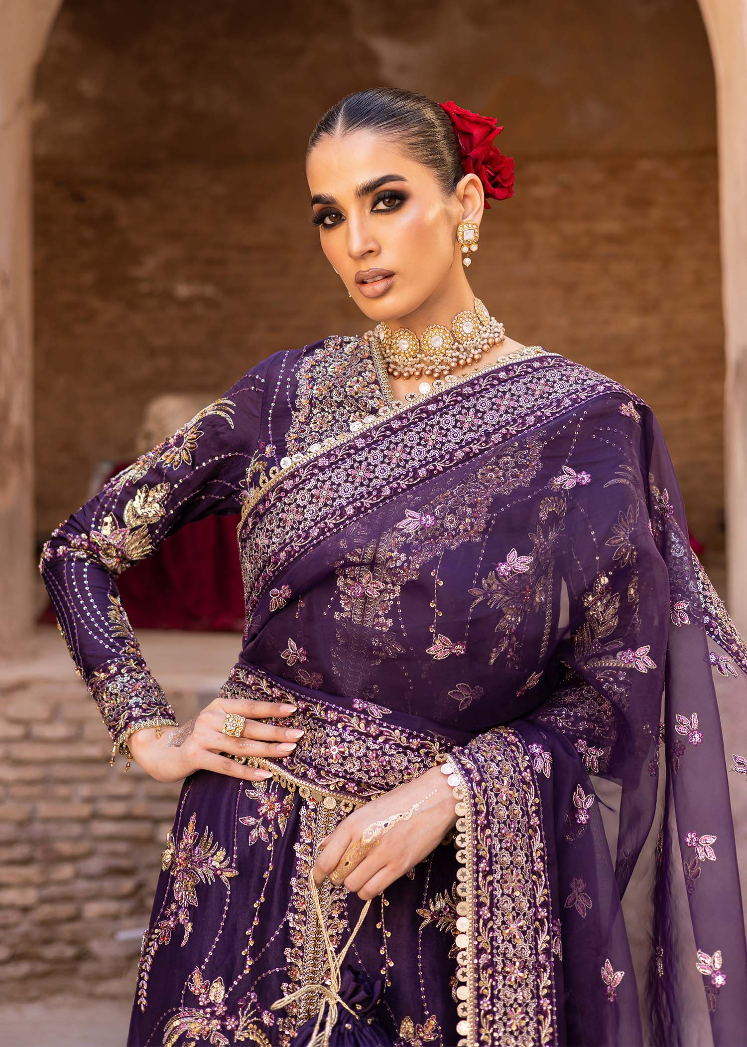 Women Wearing Haniye Purple Long Shirt For Luxury Formals Events - Pakistani Designer Wear For Women In UK | Kifat