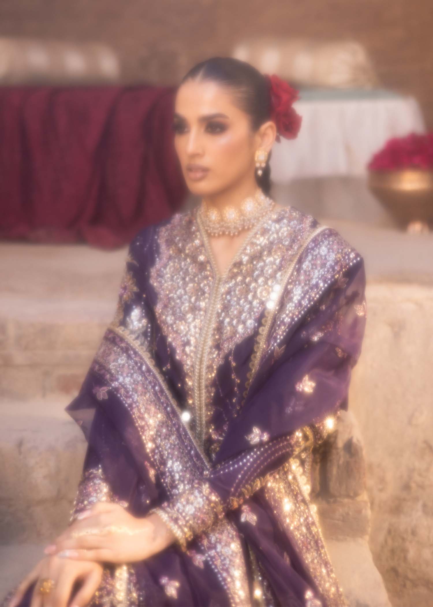 Women Wearing Haniye Purple Long Shirt For Luxury Formals Events - Pakistani Designer Wear For Women In UK | Kifat